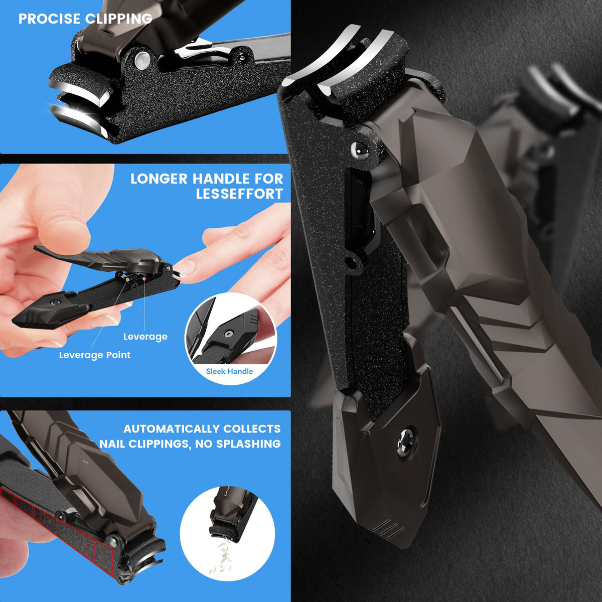 Super Sharp Splash-Proof Self-Retracting Nail Clippers For Thick Nails